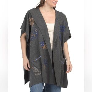 Johnny Was Charcoal Embroidered poncho cape One Size
